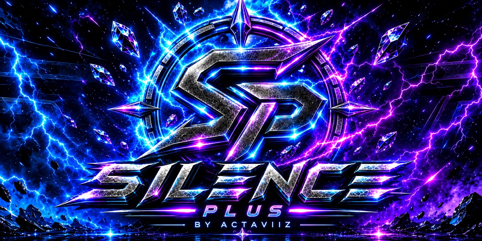 Silence Plus electric blue and purple header artwork